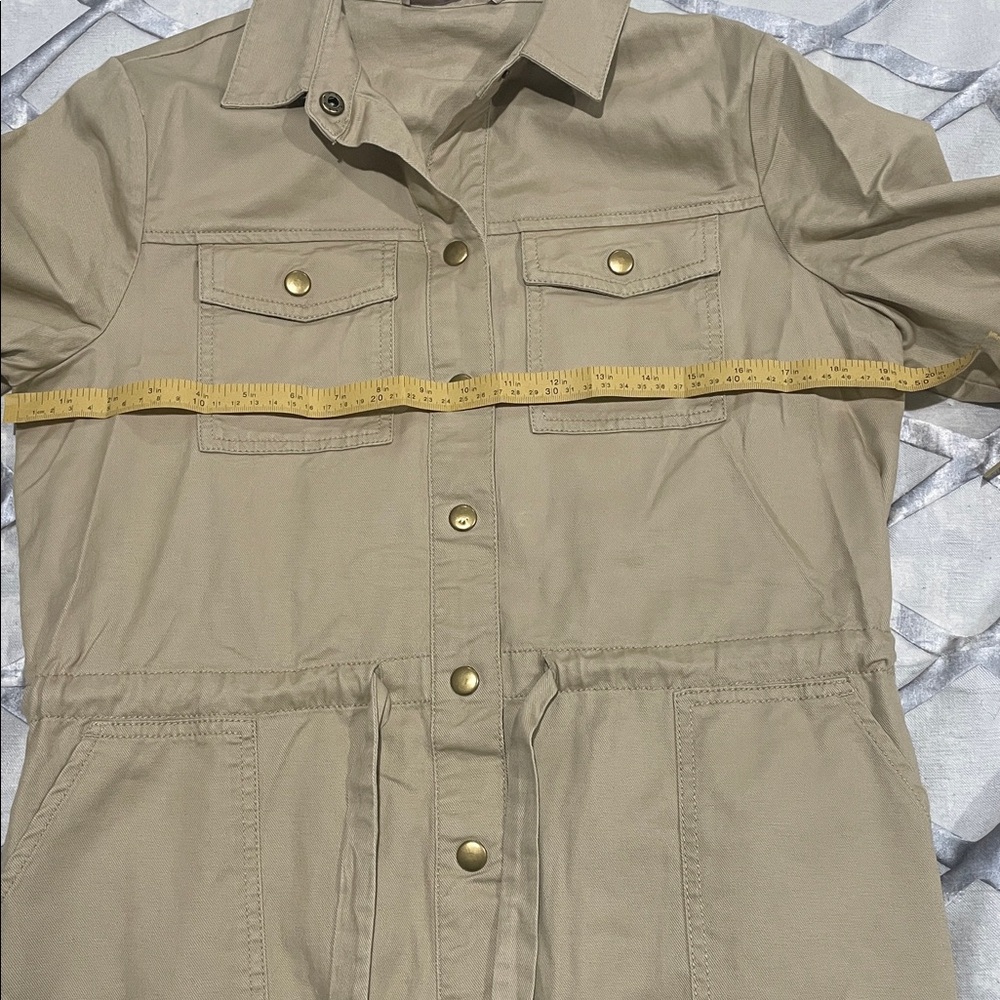 NWT LOFT Tan Long Sleeve Dress with Drawstring Waist - Picture 8 of 8